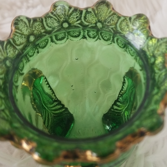 Antique EAPG Emerald Green Gold Gilded Toothpick Holder - Picture 3 of 8
